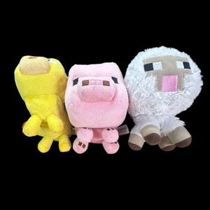 MINECRAFT Mojang Plush Sheep Pig Ocelot Cat Stuffed Animal Toy 6" Lot of 3
